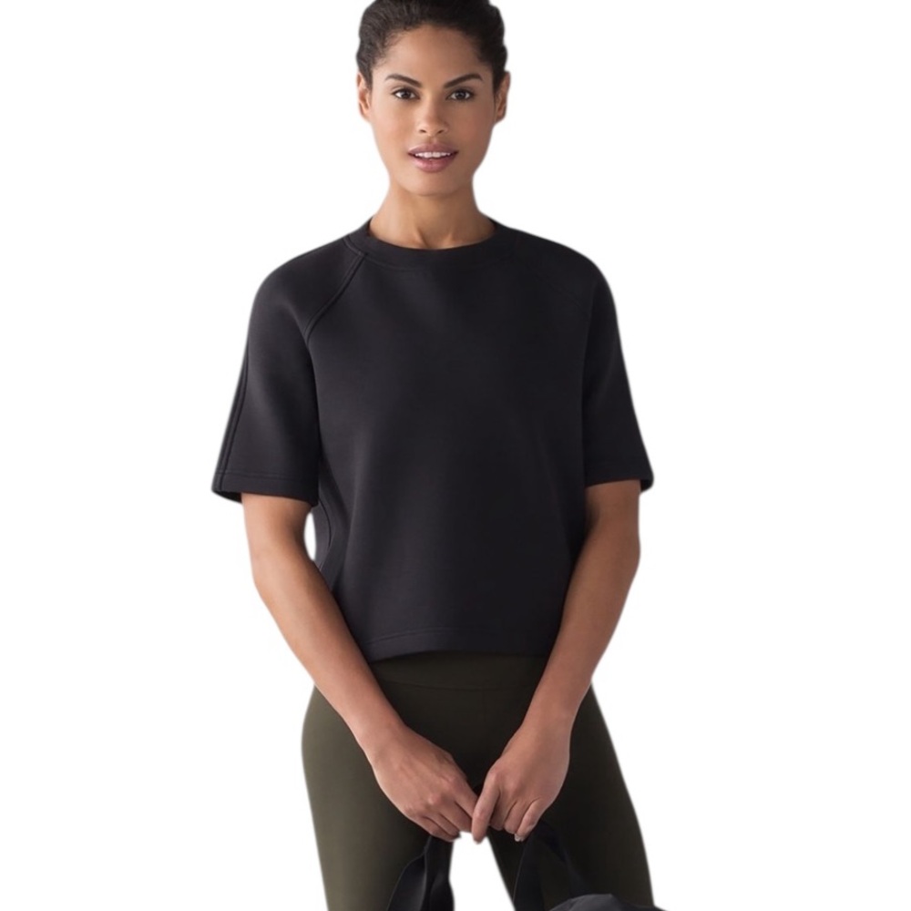 Lululemon NTS Cropped Short Sleeve Sweatshirt Black Size 10 - Picture 1 of 10